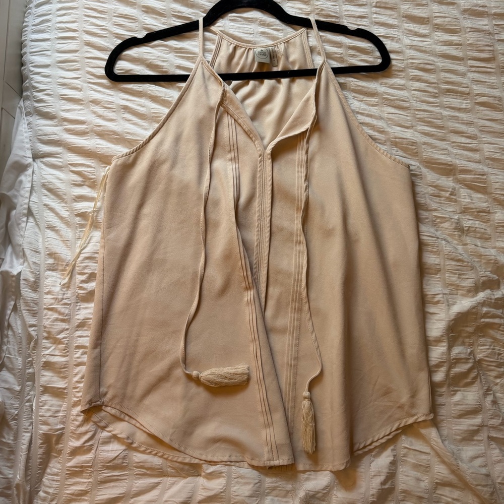 Paper Crane Cream Halter Tie-Front Tassel Camisole